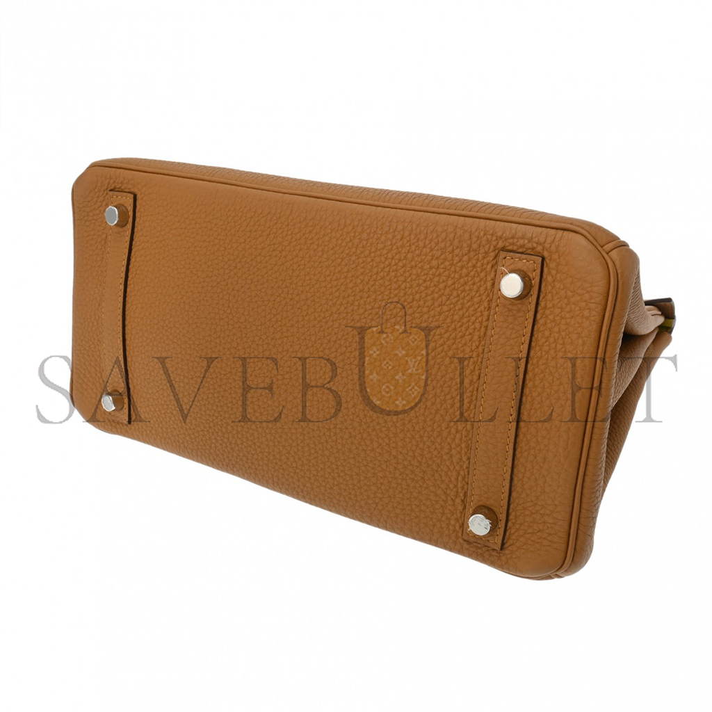 H**mes birkin 25 togo leather sesame leather lemon yellow silver buckle bag 630873 (25*20*13cm)